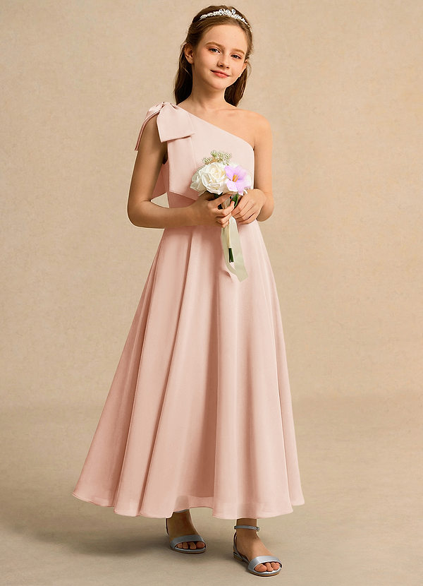 Azazie Guppy Junior Formal Blumenkinder Kleider A-Linie One-Shoulder Chiffon Kleid Englisches Rosa image1