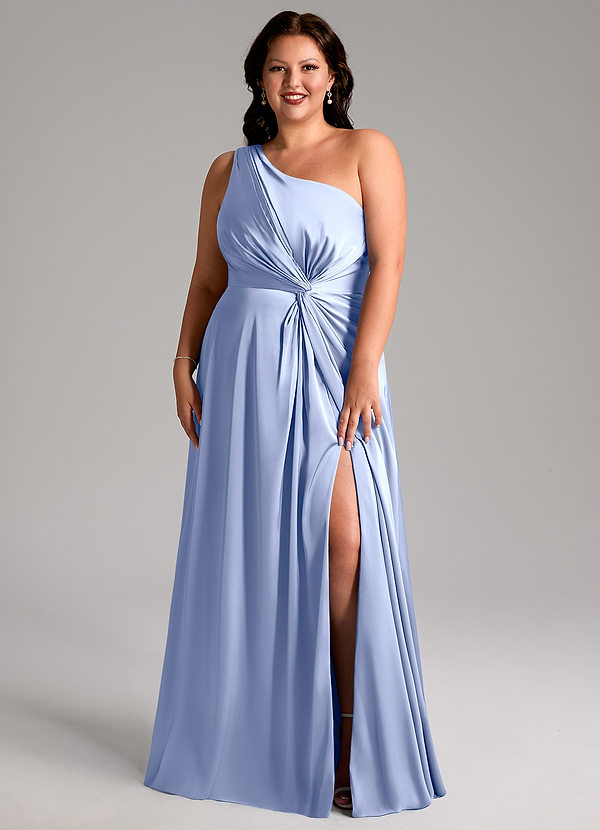 Azazie Brooke Brautjungfernkleider A-Linie One-Shoulder Stretch-Satin Kleid Eis image1