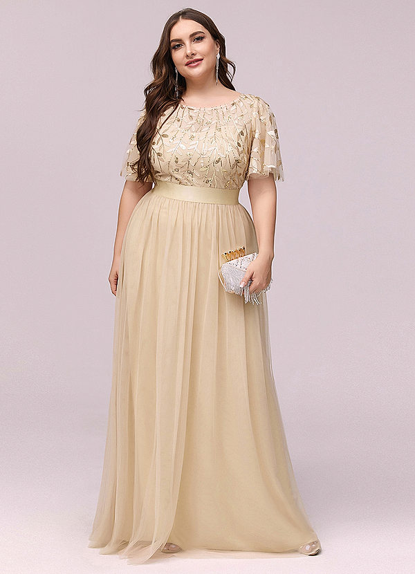 AZ Plus Size Leaf Sequin Bodice Mesh 