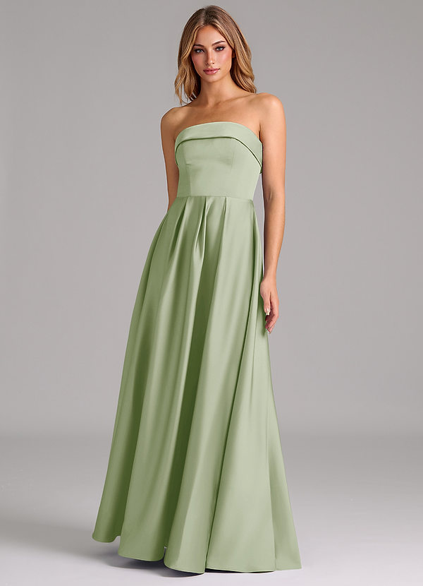 Azazie Lucienne Bridesmaid Dresses Dusty Sage A-Line Strapless Stretch Satin Convertible Dress image1