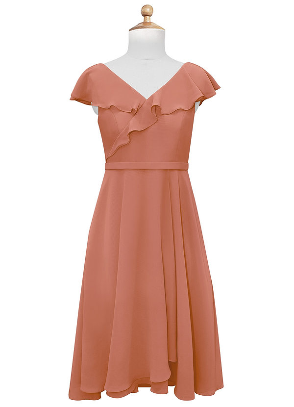 Azazie Posie A-Line Ruched Chiffon Tea-Length Junior Bridesmaid Dress image1