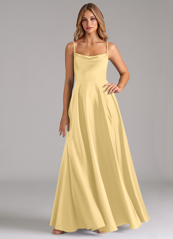 Azazie Elle Bridesmaid Dresses Butter A-Line Pleated Stretch Satin Dress image1