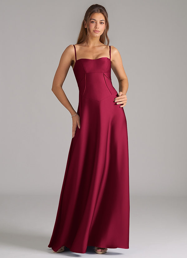 Azazie Valentine Bridesmaid Dresses Burgundy A-Line Corset Stretch Satin Dress image1