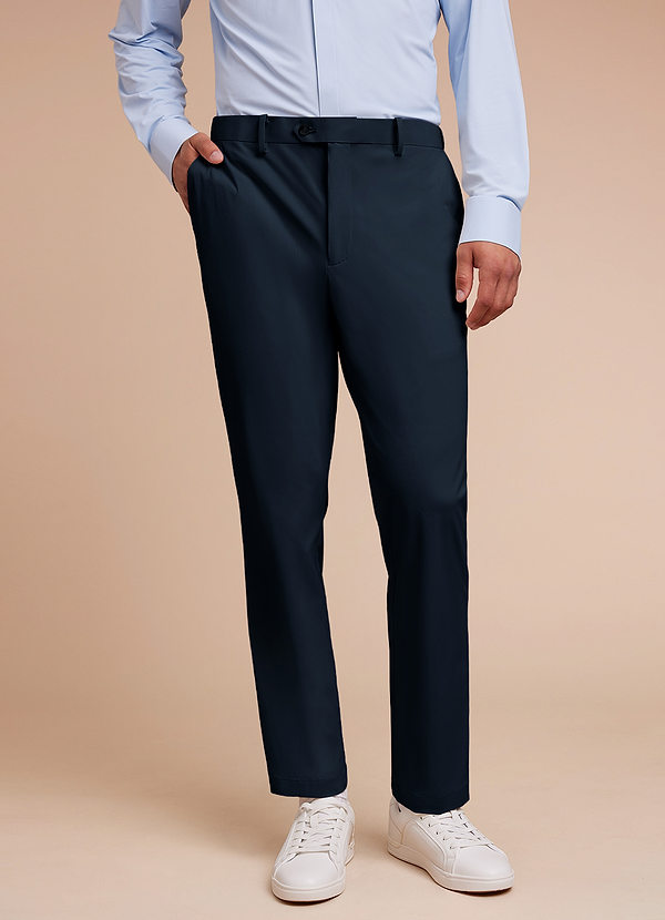 front Vincent Navy Blue Structured High Stretch Dress Pants