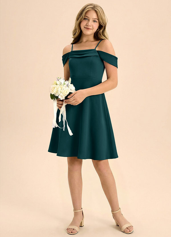 Azazie Anselie Junior Vestido de Pino de Satén Elástico de Corte en A con Plisado image1