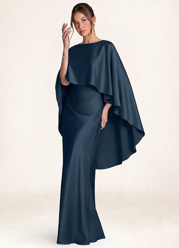 front Azazie Matchande färg stretchig satin capeöverdrag