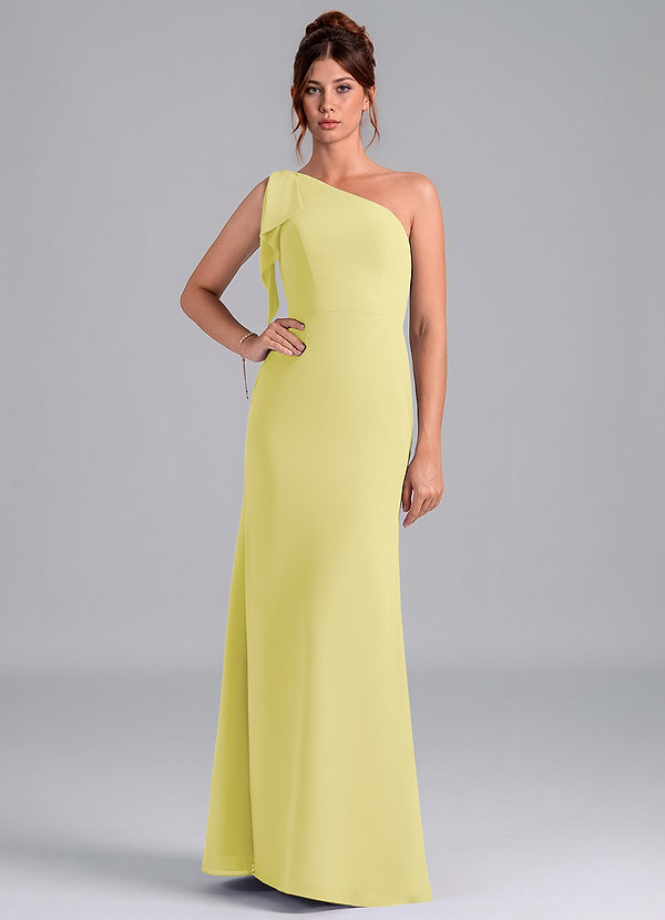Azazie Rinna Bridesmaid Dresses Lemon Sorbet Mermaid One Shoulder Chiffon Dress image1