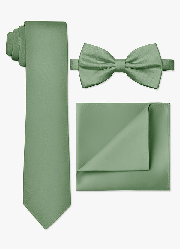front Ensemble cravate fine, nœud papillon et pochette en satin mat