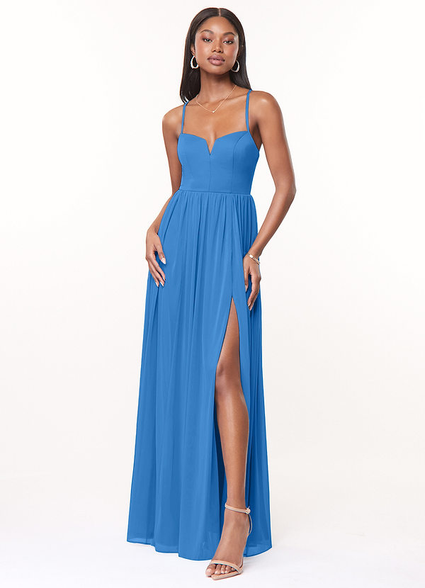 Azazie Marsol Bridesmaid Dresses Blue Jay A-Line Corset Mesh Dress image1