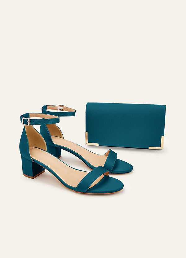 front Matching Color Matte Satin Block Heel Sandals & Envelope Clutch Set