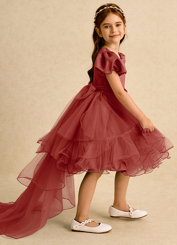 Azazie Cocoa Vestidos de Niña de Flores Vestido de Terracota de Tul de Princesa con Plisado image1