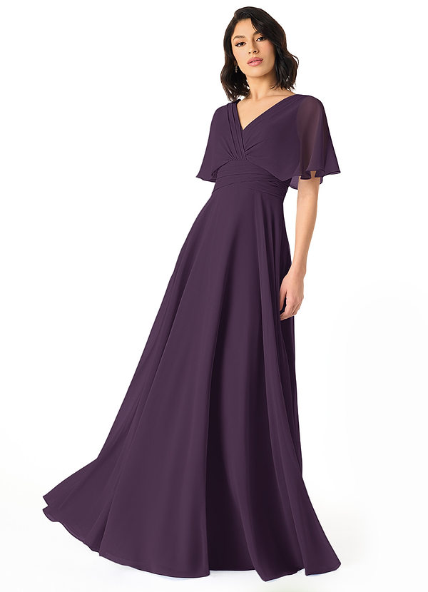 Azazie Pamela Bridesmaid Dresses Plum A-Line V-Neck Pleated Chiffon Dress image1