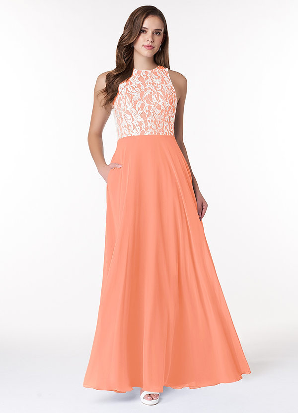 Azazie Kate Bruidsmeisjes Jurken Jurk van Chiffon met A-Lijn Kant Zonsondergang image1