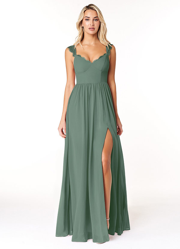 Azazie Cleobella Bridesmaid Dresses Eucalyptus A-Line Sweetheart Lace Chiffon Dress image1