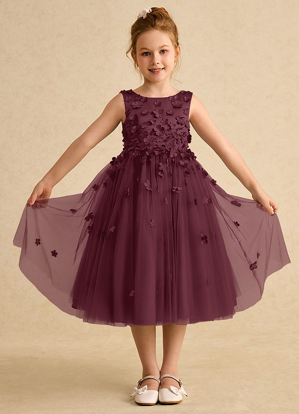 Azazie Lana Flower Girl Dresses Cabernet A-Line Sleeveless Matte Satin Dress image1