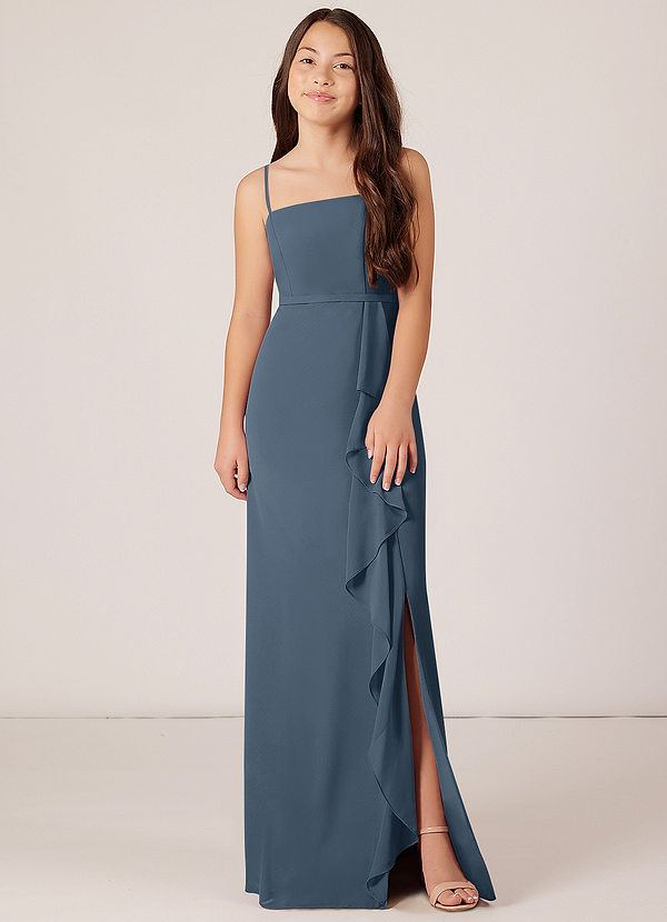 Azazie Kaylee Junior Neptune A-Line with Belt Chiffon Dress image1