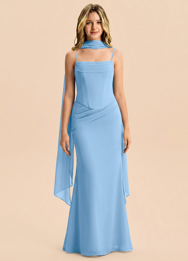 Azazie Sorrel Junior Powder Blue Mermaid Pleated Chiffon Dress image1