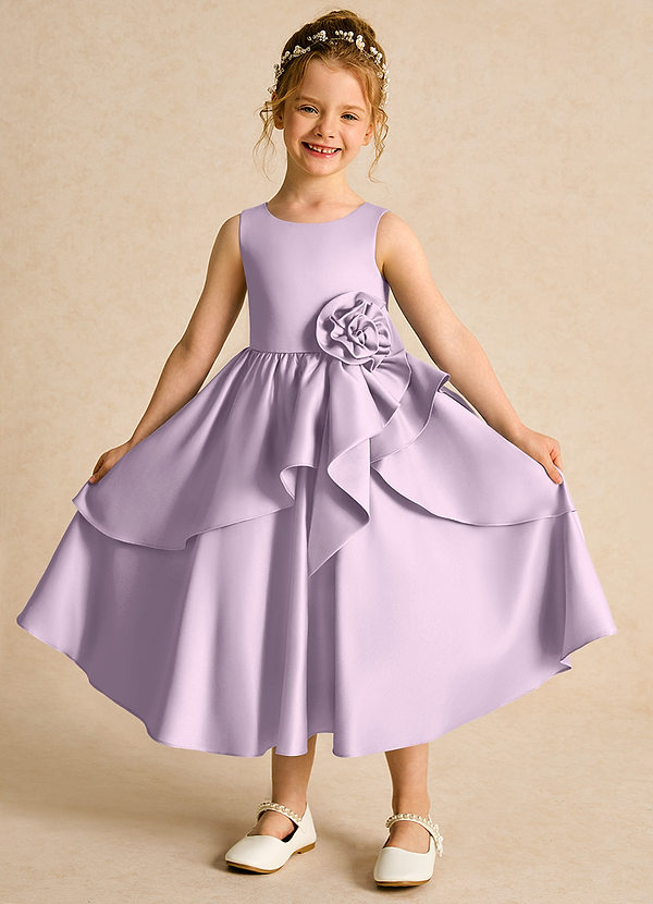 Azazie Hermia Robes de Fillette d'Honneur Robe Trapèze en Mat Satiné Sans manches Frostiges Flieder image1