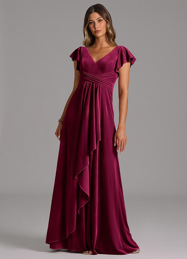 Azazie Omari Bridesmaid Dresses Cabernet A-Line Pleated Velvet Dress image1