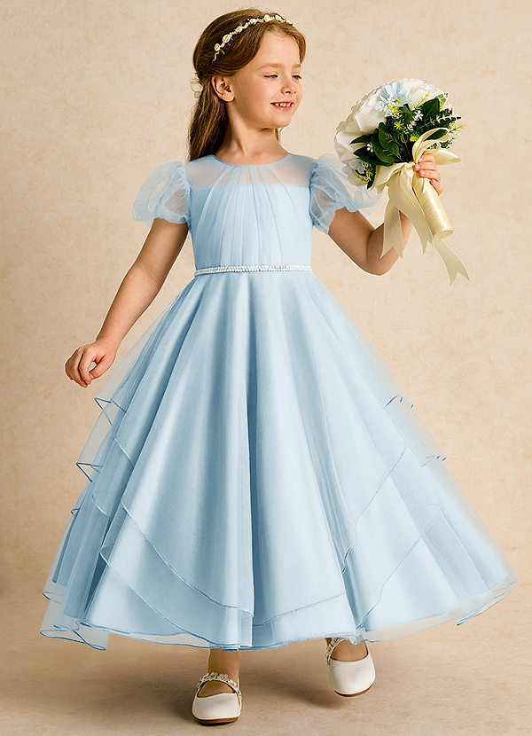 Azazie Duckie Abiti da Ragazza di Fiori Abito Principessa in Tulle Plissettato Azzurro image1