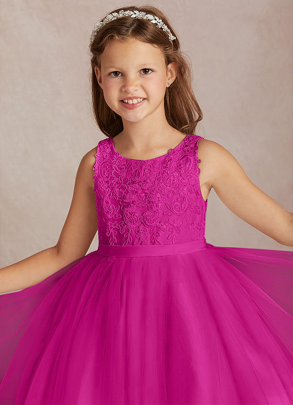 Azazie Calla Flower Girl Dresses Fuchsia Ball-Gown Lace Tulle Dress image1