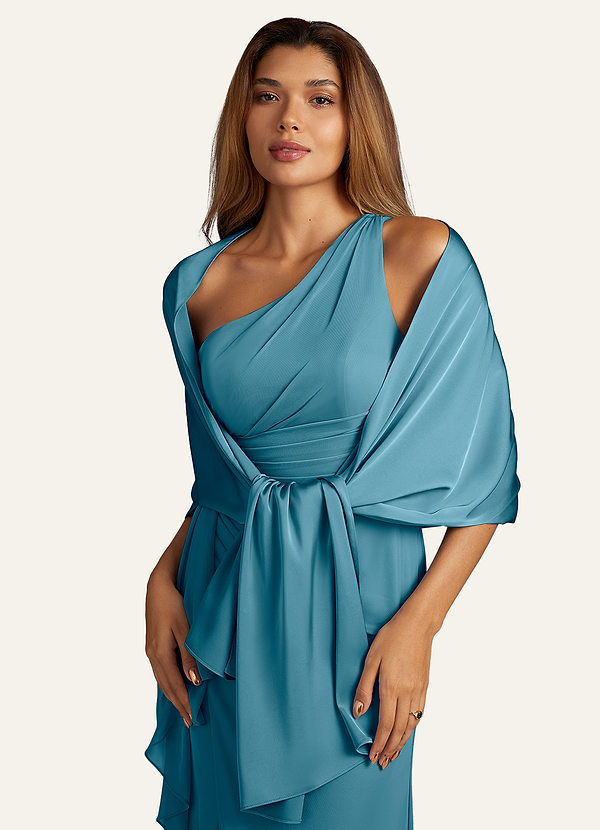 front Azazie Matching Color Aleena Stretch Satin Shawl