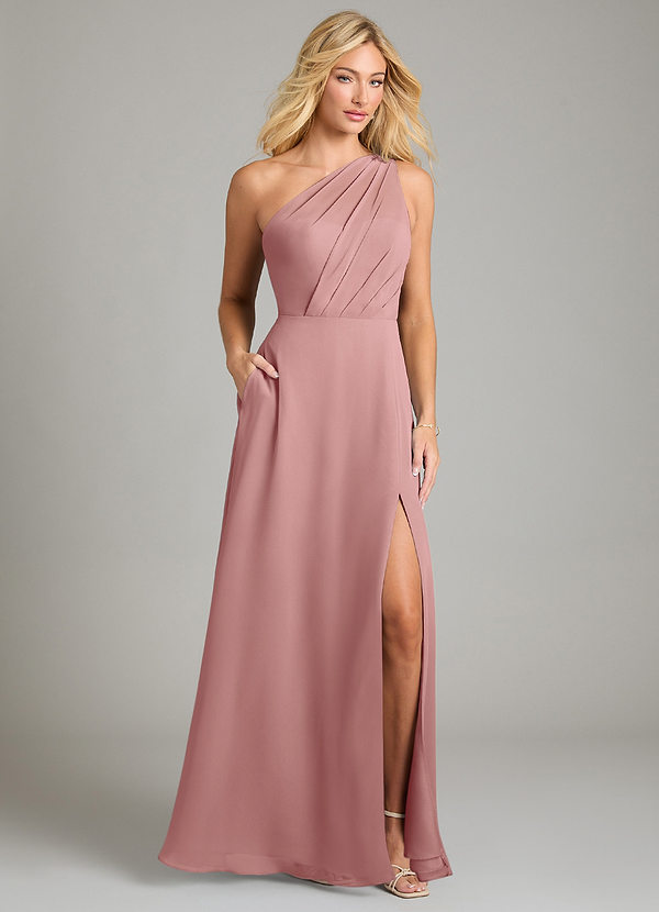 Azazie Phaedra Bridesmaid Dresses Dusty Rose A-Line One Shoulder Chiffon Dress image1
