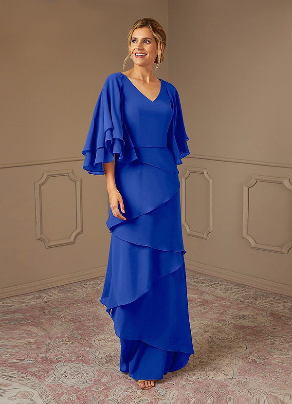 Azazie OHara Mother of the Brides Dresses Royal Blue A-Line V-Neck Chiffon Dress image1
