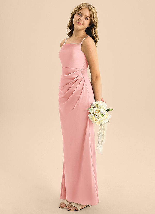 Azazie Renna Junior Powder Pink Mermaid Pleated Stretch Satin Dress image1