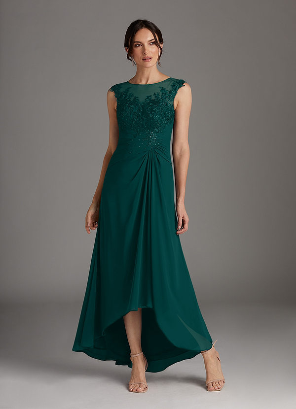Azazie Endora Mother of the Brides Dresses Peacock A-Line Scoop Lace Chiffon Dress image1