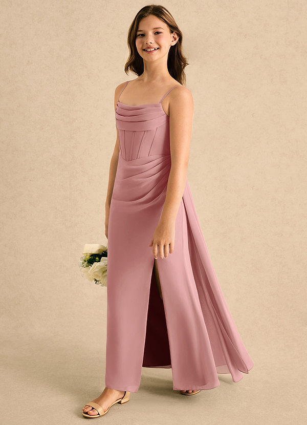 Azazie Moxie Girls Formal Sukienki dla Dziewczynki Sypiącej Kwiaty Linia A Koronka Szyfon Długość podłogi Sukienka image1