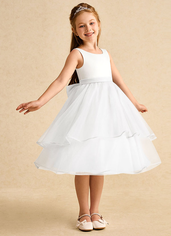 Azazie Rene Vestidos de Niña de Flores Vestido de Marfil Blanco de Tul de Corte en A con Lazo image1