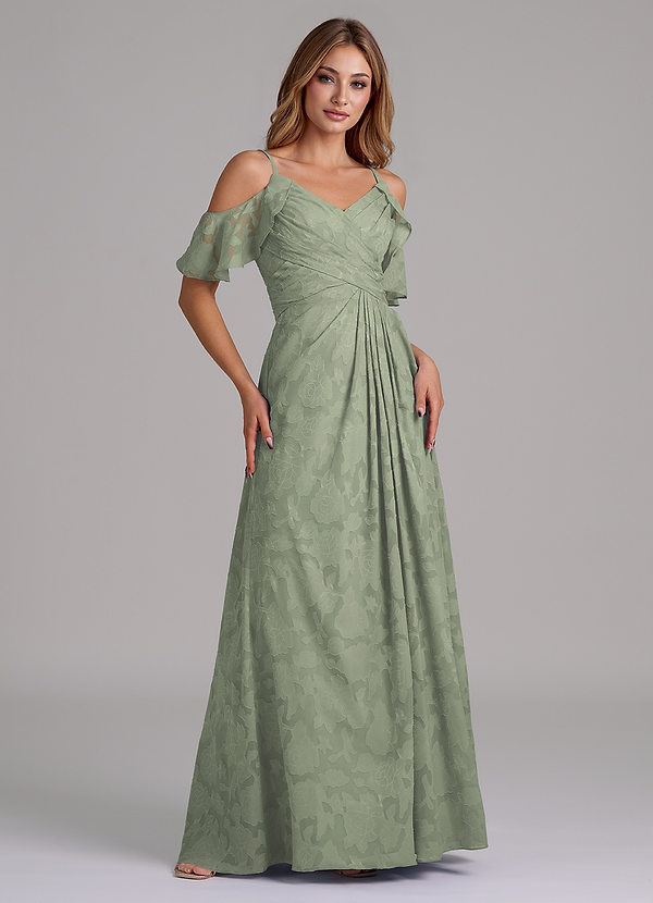 Azazie Dakota Brudtärneklänningar Klä av A-Linje i Blommig Utbrändhet Av axeln Agave image1