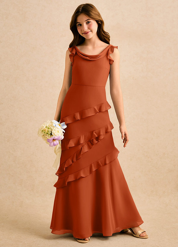 Azazie Aria Girls Formal Klänningar för brudeflicka Klä Sjöjungfru i Chiffong Rynkad image1