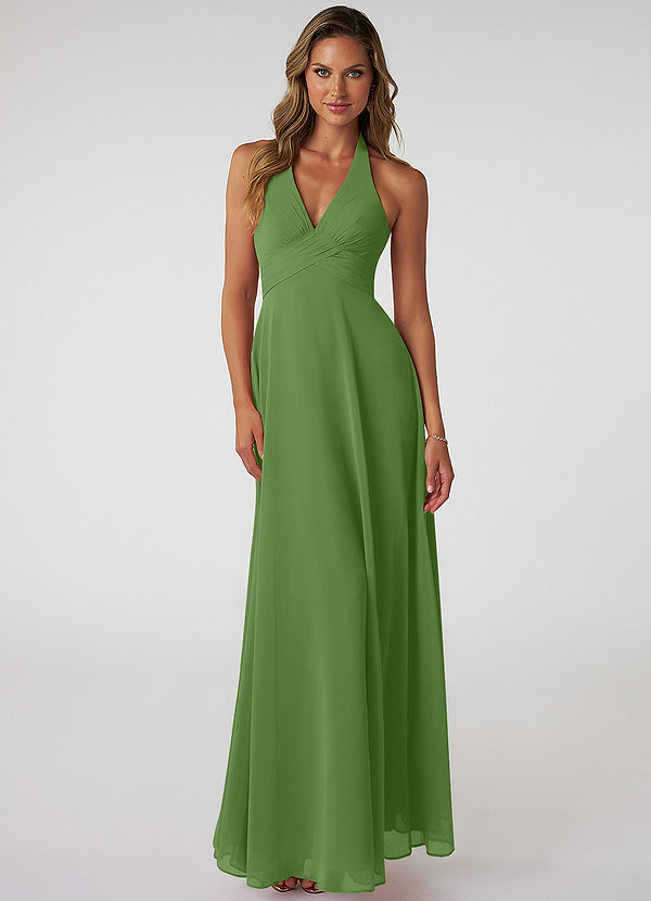 Azazie Tessie Bridesmaid Dresses Basil A-Line V-Neck Pleated Chiffon Dress image1