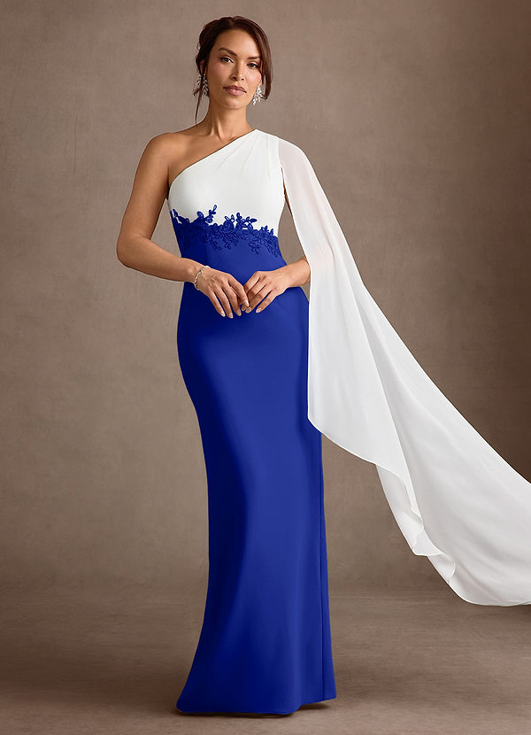 Azazie Alexandra Klänningar för brudmamma Klänning Tubklänning i Stretch crepe One-shoulder Kungsblå image1