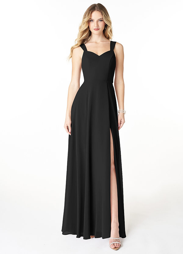 Azazie Julie Bridesmaid Dresses Black A-Line Sweetheart Neckline Chiffon Dress image1