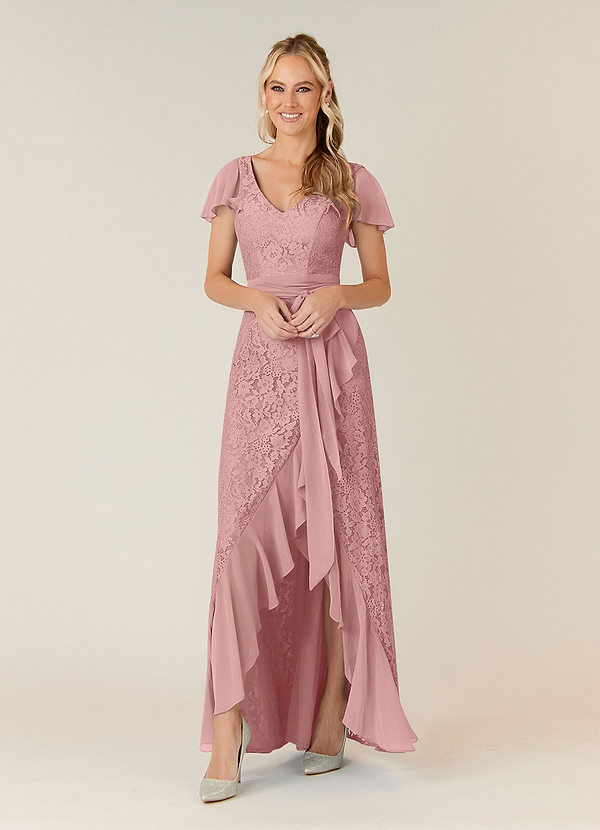 Azazie Knox Dusty Rose A-Line V-Neck Chiffon Dress Ready to Ship