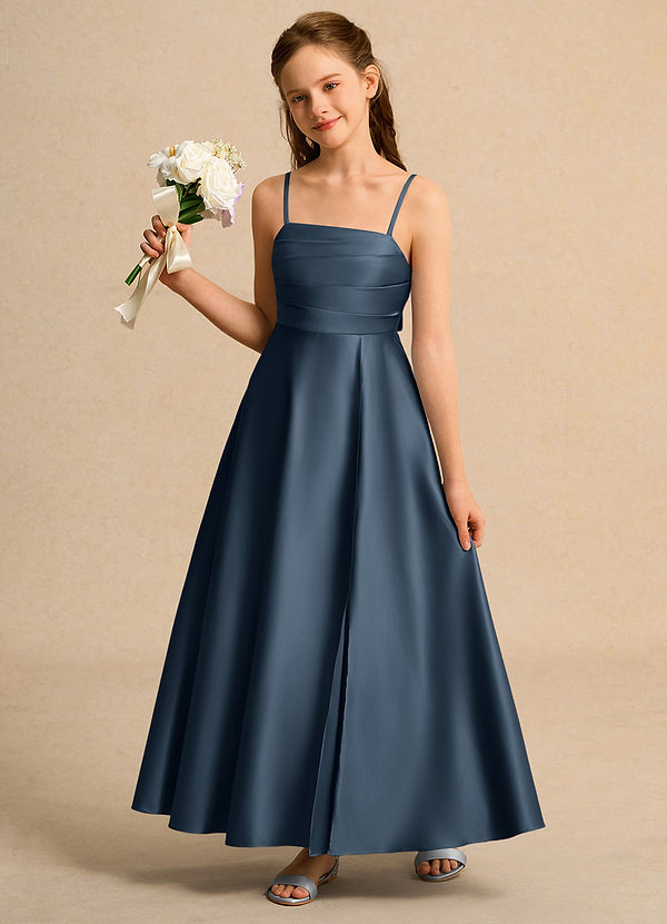 Azazie Pebbles Junior Formal Vestidos de Niña de Flores Vestido de Neptuno de Satin Mate de Corte En A con Plisado image1