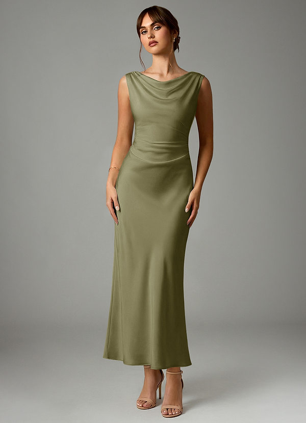 Azazie Kieryn Bridesmaid Dresses Pistachio Mermaid Pleated Stretch Satin Dress image1