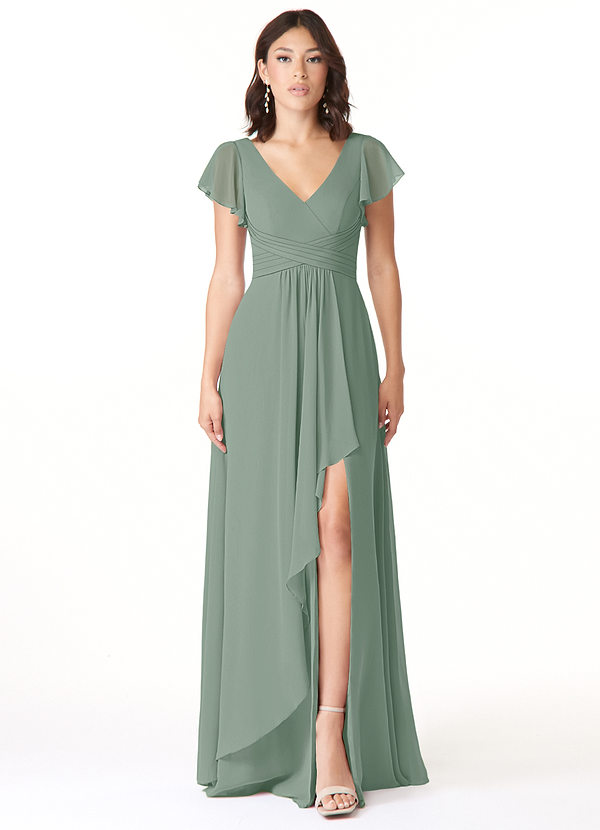 Azazie Omari Vestidos Dama de Honor Vestido de Salvia Plateada de Gasa de Corte en A image1