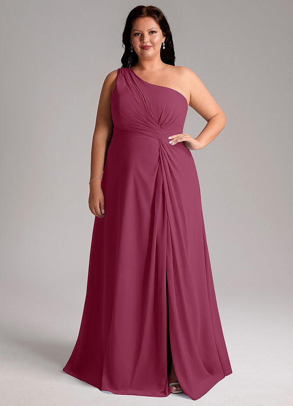 Azazie Brooke Bridesmaid Dresses Mulberry A-Line One Shoulder Chiffon Dress image1