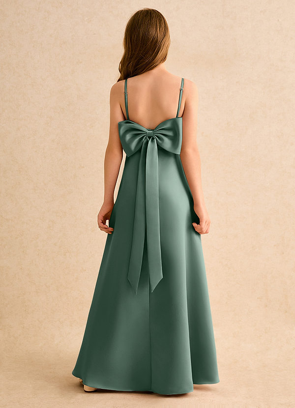 Azazie Joella Girls Formal Flower Girl Dresses Eucalyptus A-Line Pleated Matte Satin Dress image1