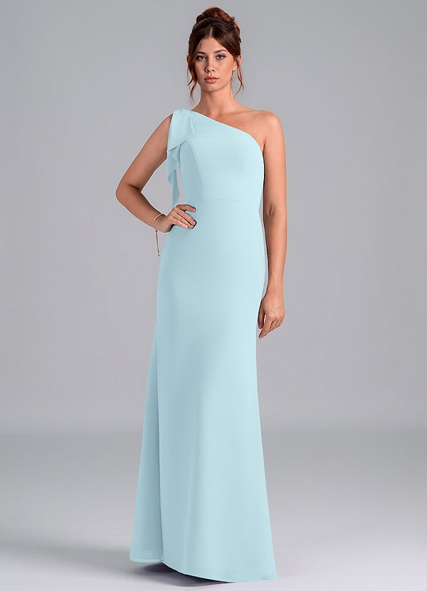 Azazie Rinna Bridesmaid Dresses Cloud Blue Mermaid One Shoulder Chiffon Dress image1