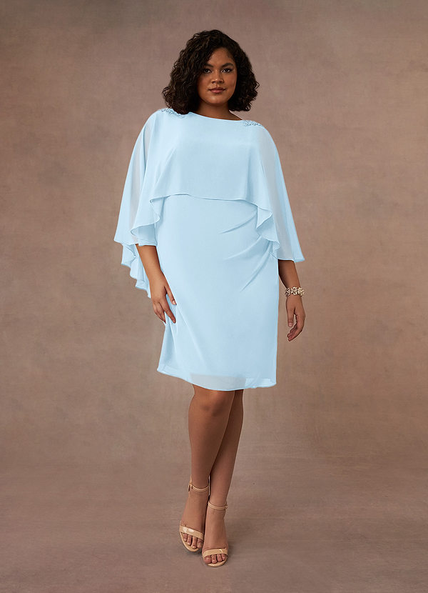 Azazie Mirra Robe Mère de la Mariée & du Marié Robe Fourreau en Mousseline de soie Col rond plissé Bleu Ciel image1