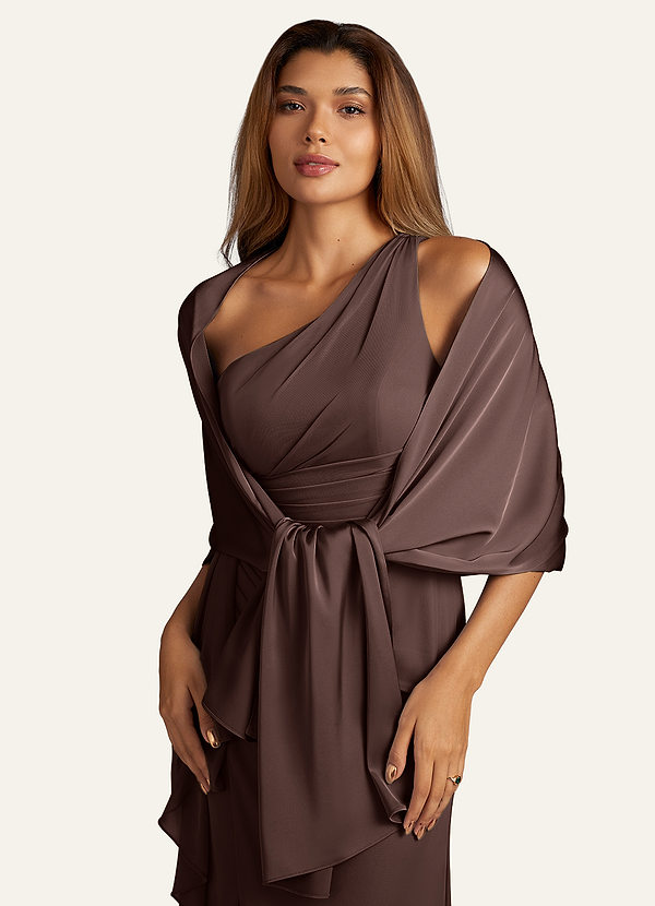 front Azazie Matching Color Aleena Stretch Satin Shawl