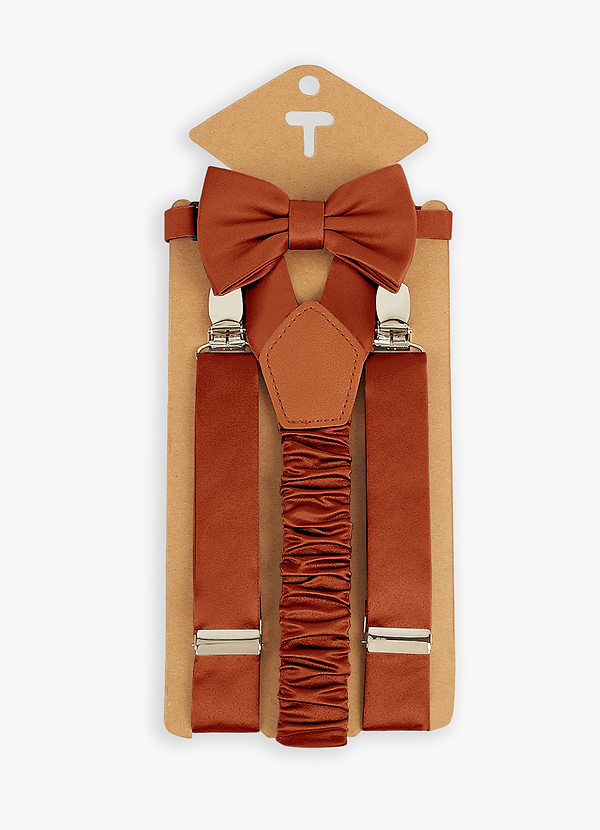 front Boy's Matching Matte Satin Bow Tie & Suspenders Set