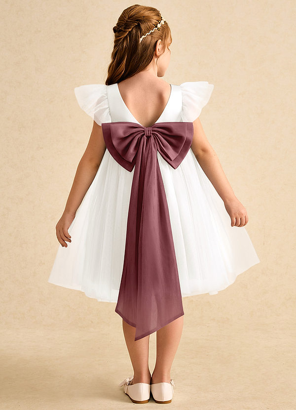 Azazie Munchkin Abiti da Ragazza di Fiori Abito A-Line in Tulle Fiocco Avorio Rosa Del Deserto image1
