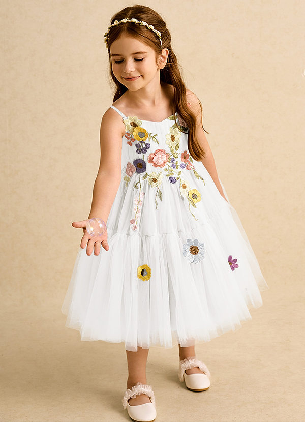 Azazie Osea Flower Girl Dresses Ivory Ball-Gown Pleated Tulle Dress image1