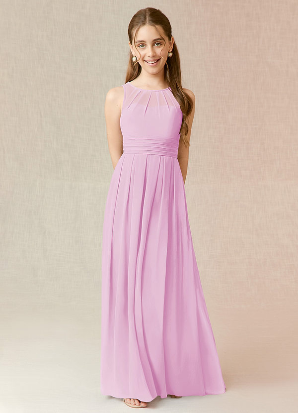 Azazie Bibiane Junior Vestido de Rosa Caramelo de Gasa de Corte En A con Plisado image1